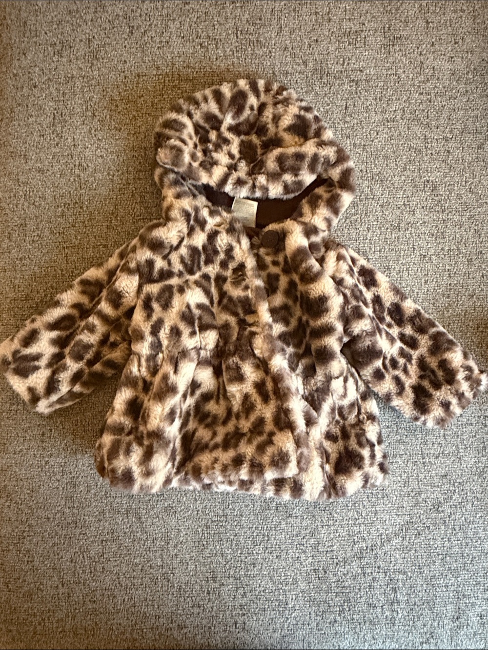 First Impressions Baby Girls' Faux Fur Leopard-Print Hooded Coat - Brown